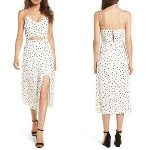 Lush Ivory Black Polka Dot Crossover Wrap Dress Size Small
